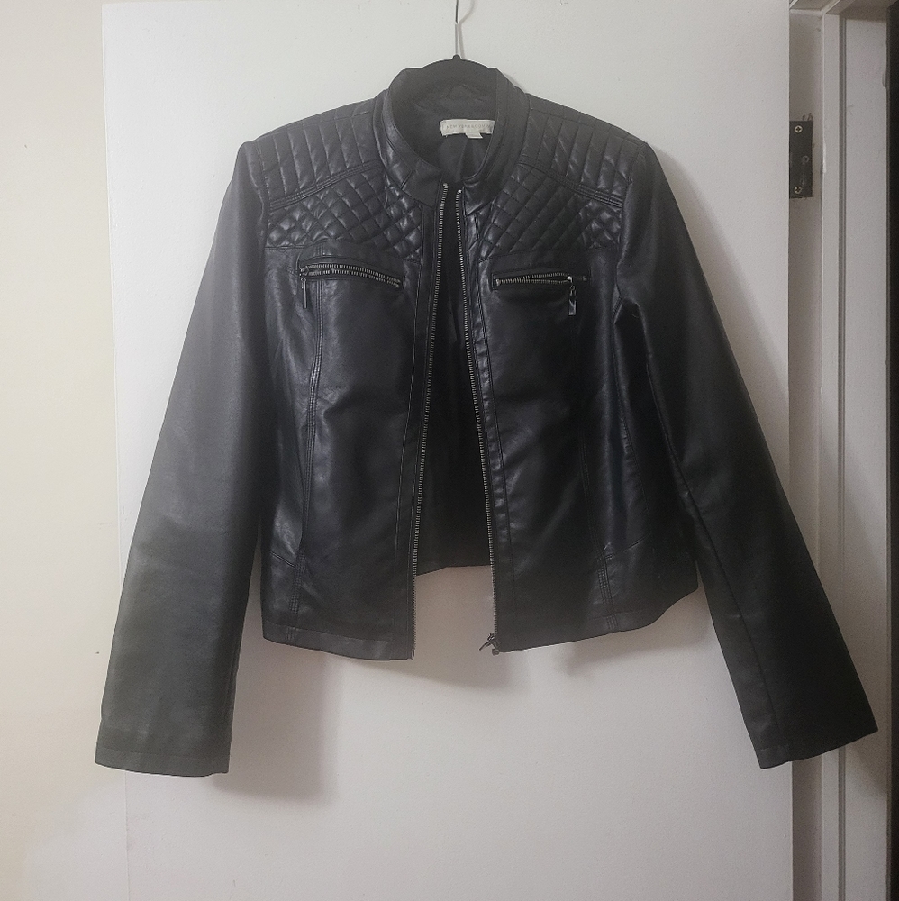 New York & Company Black Faux Leather Jacket Size LG